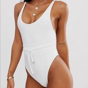 White Swimsuit with Tie Belt